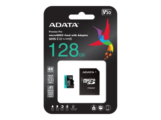 ADATA  |  Premier Pro  |  UHS-I U3  |  128 GB  |  micro SDXC  |  Flash memory class 10  |  with Adapter