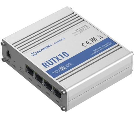 Teltonika  |  RUTX10  |  Router  |  Wi-Fi 5  |  Bluetooth  |  2.4 GHz, 5 GHz  |  DIN Rail  |  5× Gigabit RJ-45