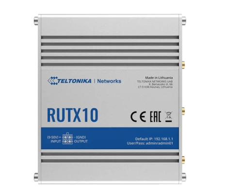 Teltonika  |  RUTX10  |  Router  |  Wi-Fi 5  |  Bluetooth  |  2.4 GHz, 5 GHz  |  DIN Rail  |  5× Gigabit RJ-45