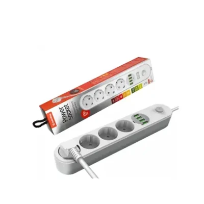 ColorWay CW-CHE44W Power Strip  |  4 Sockets  |  4× USB-A  |  2 m  |  White