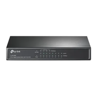TP-LINK  |  Switch  |  TL-SG1008P  |  Unmanaged  |  Desktop  |  Gigabit Ethernet (copper) ports quantity 8  |  Power over Ethernet (PoE) ports quantity 4  |  Power supply type External  |  36 month(s)