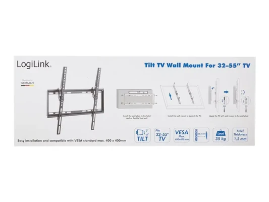 Logilink BP0037 TV Wall mount, 32"-55", tilt, small  |  Logilink  |  BP0037 TV Wall mount, 32"-55", tilt, small  |  32–55 "  |  Maximum weight (capacity) 35 kg