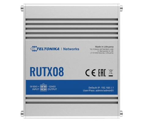 Teltonika  |  RUTX08  |  Router  |  DIN Rail  |  USB  |  5x Gigabit RJ-45