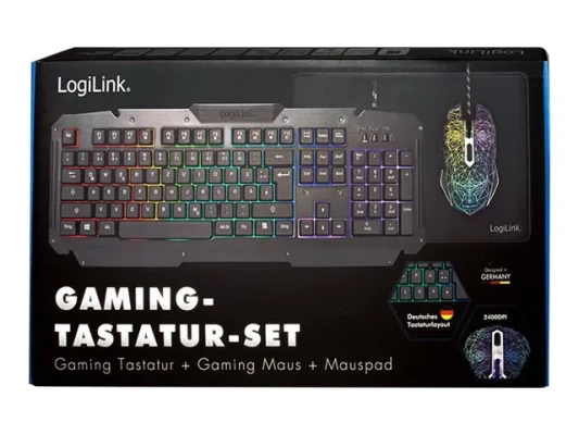 Logilink  |  Gaming-Set, keyboard, mouse and mouspad  |  ID0185  |  Keyboard, Mouse and Pad Set  |  Wired  |  Mouse included  |  DE  |  Numeric keypad