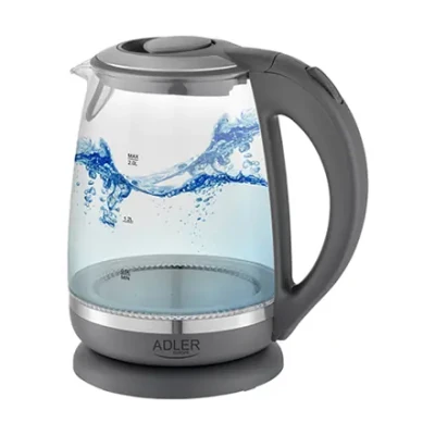 Adler  |  Kettle  |  AD 1286  |  Standard  |  2200 W  |  2 L  |  Plastic / Glass  |  360° rotational base  |  Grey /  transparent