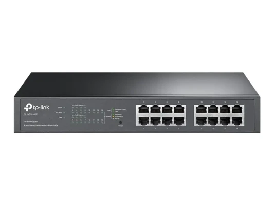 TP-LINK  |  Switch  |  TL-SG1016PE  |  Web Managed  |  Desktop / Rackmountable  |  Gigabit Ethernet (copper) ports quantity 16  |  PoE+ ports quantity 8  |  36 month(s)