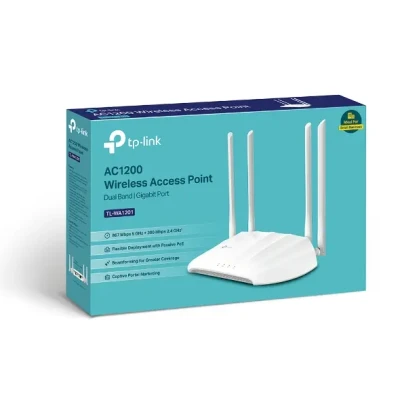TP-LINK  |  Pieejas punkts  |  TL-WA1201  |  802.11ac  |  2.4GHz / 5 GHz  |  300+867 Mbit / s  |  10 / 100 / 1000 Mbit / s  |  Ethernet LAN (RJ-45) ports 1  |  MU-MiMO Jā  |  nav PoE  |  Antenas tips 4 fiksētas augstas veiktspējas  |  Nav