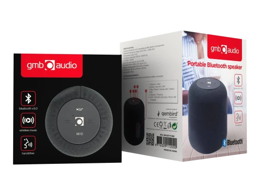 Gembird SPK-BT-15-BK Portable Bluetooth speaker, Wireless, 5 W, 1200 mAh, Black  |  Gembird