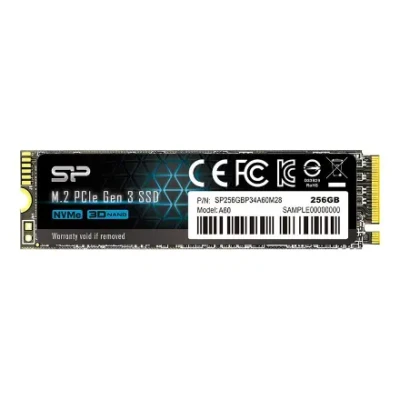 Silicon Power  |  SSD  |  P34A60  |  256 GB  |  Cietā diska interfeiss PCIe Gen3x4  |  Lasīšanas ātrums 2200 MB / s  |  Rakstīšanas ātrums 1600 MB / s