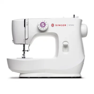 Singer  |  Sewing Machine  |  M1605  |  Number of stitches 6  |  Number of buttonholes 1  |  White