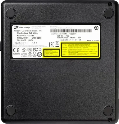 H.L Data Storage  |  Ultra Slim Portable DVD-Writer  |  GP60NB60  |  Interface USB 2.0  |  DVD±R / RW  |  CD read speed 24 x  |  CD write speed 24 x  |  Black  |  Desktop / Notebook