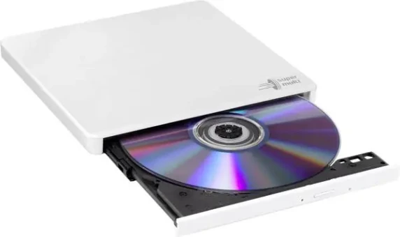 H.L Data Storage  |  Ultra Slim Portable DVD-Writer  |  GP60NW60  |  Interface USB 2.0  |  DVD±R / RW  |  CD read speed 24 x  |  CD write speed 24 x  |  White  |  Desktop / Notebook