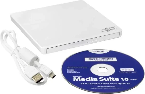 H.L Data Storage  |  Ultra Slim Portable DVD-Writer  |  GP60NW60  |  Interface USB 2.0  |  DVD±R / RW  |  CD read speed 24 x  |  CD write speed 24 x  |  White  |  Desktop / Notebook