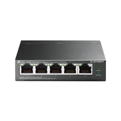 TP-LINK  |  Slēdzis  |  TL-SF1005LP  |  Nevadāms  |  Galda  |  10 / 100 Mbps (RJ-45) portu skaits 5  |  Barošana pa Ethernet (PoE) portu skaits 4  |  Barošanas avota tips Ārējais