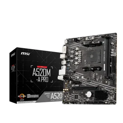 MSI  |  A520M-A PRO  |  Procesora ģimene AMD  |  Procesora ligzda AM4  |  DDR4  |  Atmiņas slots 2  |  Chipset AMD A  |  Micro ATX