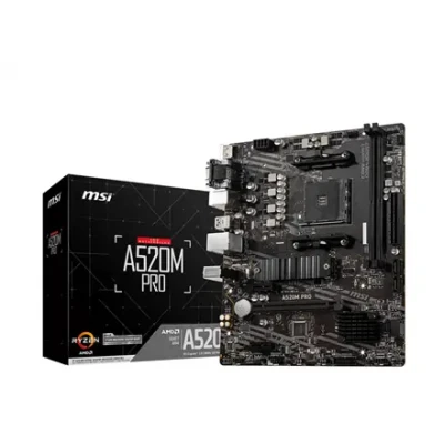 MSI  |  A520M PRO  |  Processor family AMD  |  Processor socket AM4  |  DDR4  |  Memory slots 2  |  Chipset AMD A  |  Micro ATX
