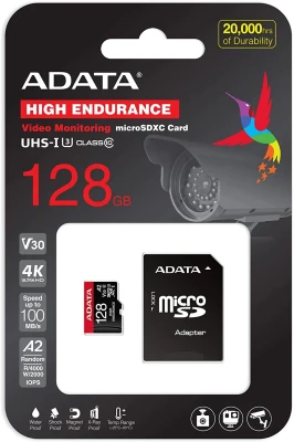 ADATA  |  AUSDX128GUI3V30SHA2-RA1 Memory Card  |  128 GB  |  MicroSDXC  |  Flash memory class 10  |  Adapter