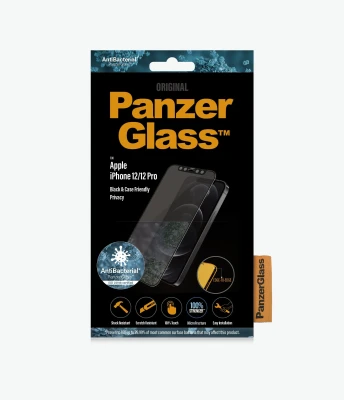 PanzerGlass  |  Apple  |  For iPhone 12 / 12 Pro  |  Glass  |  Black  |  100% touch; The coating is non-toxic  |  Case Friendly