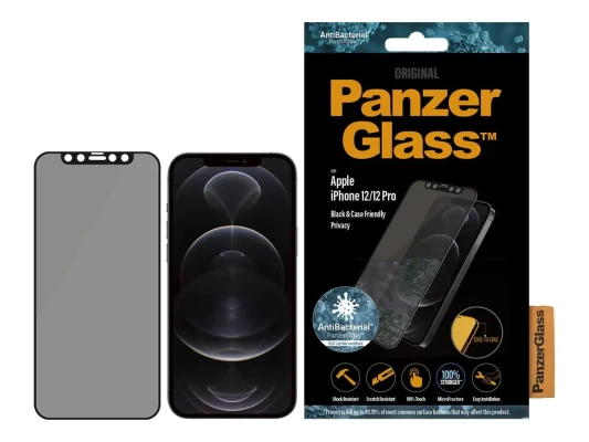 PanzerGlass  |  Apple  |  For iPhone 12 / 12 Pro  |  Glass  |  Black  |  Case Friendly  |  Privacy glass