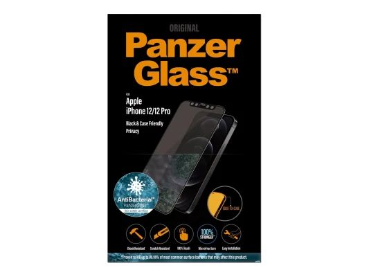 PanzerGlass  |  Apple  |  For iPhone 12 / 12 Pro  |  Glass  |  Black  |  Case Friendly  |  Privacy glass