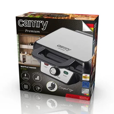 Camry  |  Waffle Maker  |  CR 3046  |  1600 W  |  Number of pastry 2  |  Belgium  |  Black / Stainless Steel
