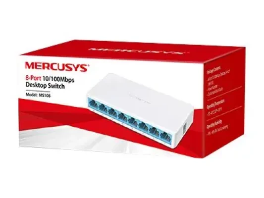 Mercusys  |  Slēdzis  |  MS108  |  Nevadīts  |  Galda  |  10 / 100 Mbps (RJ-45) portu skaits 8  |  Barošanas avota tips Ārējais