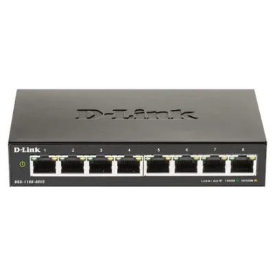 D-Link  |  Умный гигабитный Ethernet коммутатор  |  DGS-1100-08V2  |  Управляемый  |  Настольный  |  Тип источника питания Внешний  |  24 месяца