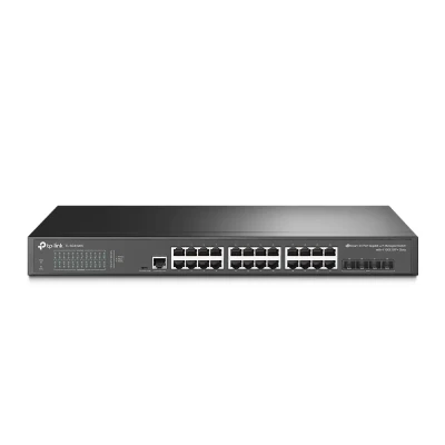 TP-LINK  |  24-Portu 10 / 100 / 1000Mbps Galda Tīkla Slēdzis  |  SG3428X  |  Pārvaldāms L2+  |  Rackmountable  |  SFP+ portu skaits 4  |  Barošanas avota tips Ārējais