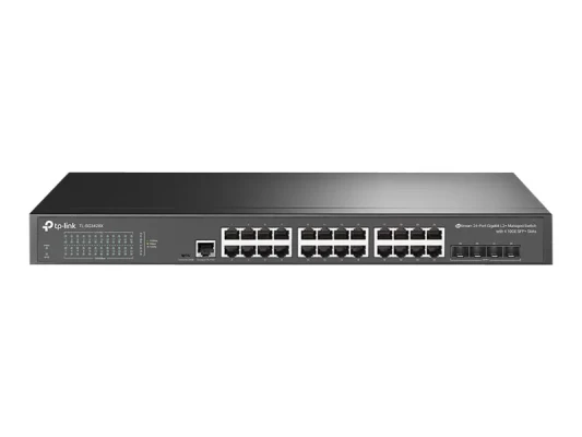 TP-LINK  |  24-Portu 10 / 100 / 1000Mbps Galda Tīkla Slēdzis  |  SG3428X  |  Pārvaldāms L2+  |  Rackmountable  |  SFP+ portu skaits 4  |  Barošanas avota tips Ārējais