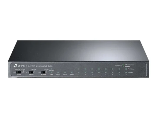 TP-LINK  |  8-Port 10 / 100Mbps + 3-Port Gigabit galda slēdzis ar 8-Port PoE+  |  LS1008  |  Nevadīts  |  Galda  |  Barošanas veids Ārējais