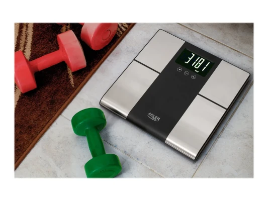 Adler  |  Bathroom scale with analyzer  |  AD 8165  |  Maximum weight (capacity) 225 kg  |  Accuracy 100 g  |  Body Mass Index (BMI) measuring  |  Stainless steel / Black