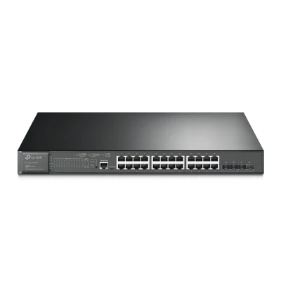 TP-LINK  |  24-портовый гигабитный и 4-портовый 10GE SFP+ L2+ управляемый коммутатор с 24 портами PoE+  |  TL-SG3428XMP JetStream  |  Управляемый L2+  |  Устанавливается в стойку