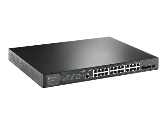 TP-LINK  |  24-портовый гигабитный и 4-портовый 10GE SFP+ L2+ управляемый коммутатор с 24 портами PoE+  |  TL-SG3428XMP JetStream  |  Управляемый L2+  |  Устанавливается в стойку