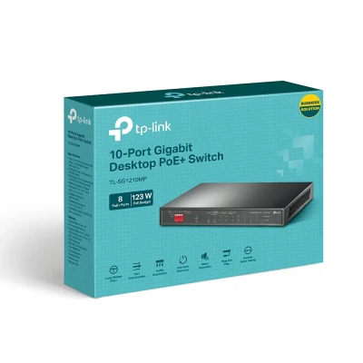 TP-LINK  |  10-Port Gigabit Easy Smart Switch with 8-Port PoE+  |  TL-SG1210MP  |  Unmanaged  |  Desktop  |  Power supply type External  |  60 month(s)