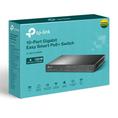 TP-LINK  |  10-Port Gigabit Easy Smart Switch with 8-Port PoE+  |  TL-SG1210MPE  |  Web managed  |  Desktop  |  Power supply type External  |  60 month(s)
