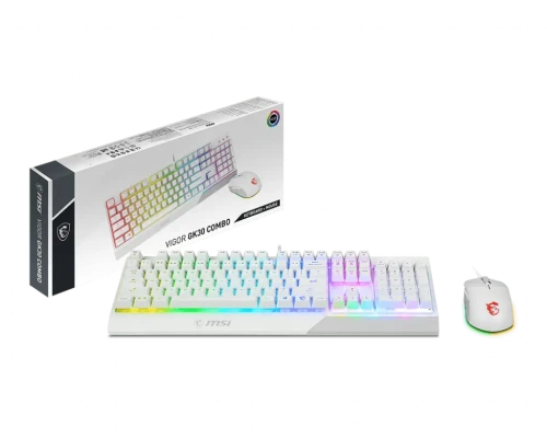 MSI  |  Vigor GK30 COMBO WHITE  |  Keyboard and Mouse Set  |  Wired  |  Mouse included  |  US  |  White