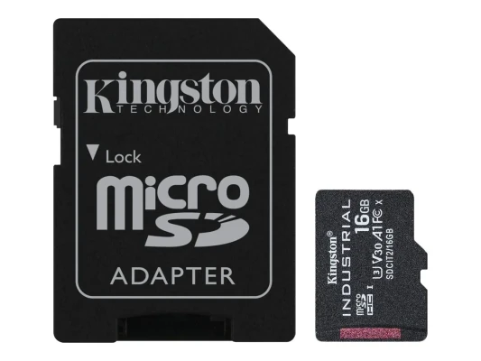 Kingston  |  UHS-I  |  16 GB  |  microSDHC / SDXC Industrial Card  |  Flash memory class Class 10, UHS-I, U3, V30, A1  |  SD Adapter