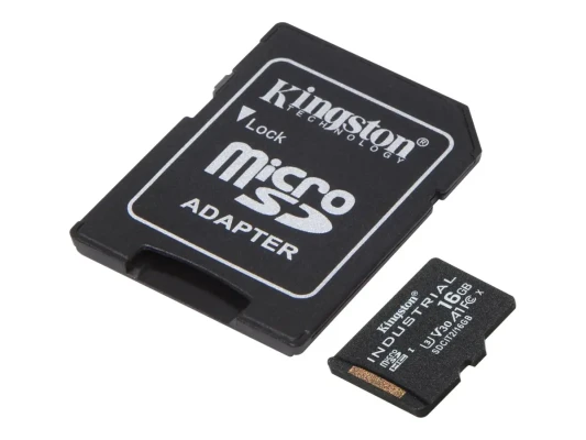 Kingston  |  UHS-I  |  16 GB  |  microSDHC / SDXC Industrial Card  |  Flash memory class Class 10, UHS-I, U3, V30, A1  |  SD Adapter