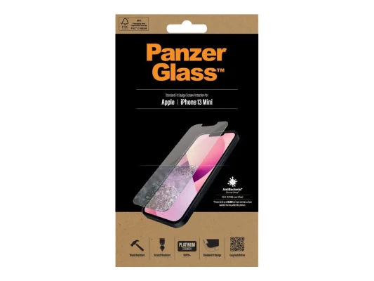 PanzerGlass  |  Clear Screen Protector  |  Apple  |  iPhone 13 Mini  |  Tempered glass  |  Antibacterial glass; Resistant to scratches and bacteria; Shock absorbing; Easy to install