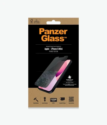 PanzerGlass  |  Apple  |  iPhone 13 Mini  |  Tempered glass  |  Black  |  Crystal clear; Resistant to scratches and bacteria; Shock absorbing; Easy to install  |  Privacy Screen Protector