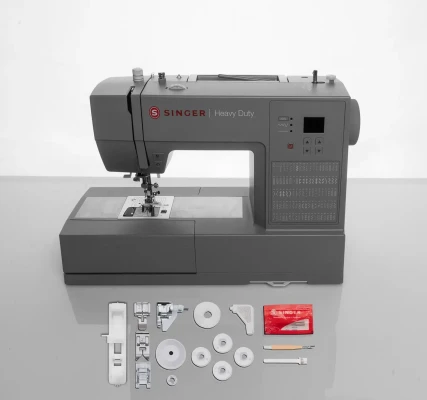 Singer  |  Sewing Machine  |  HD6605C Heavy Duty  |  Number of stitches 100  |  Number of buttonholes 6  |  Grey