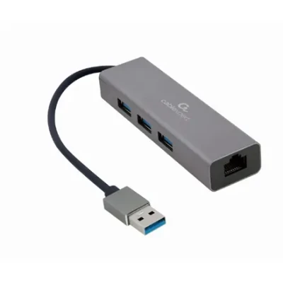 Cablexpert  |  USB AM Gigabit network adapter with 3-port USB 3.0 hub  |  A-AMU3-LAN-01