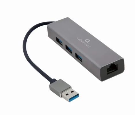 Cablexpert  |  USB AM Gigabit network adapter with 3-port USB 3.0 hub  |  A-AMU3-LAN-01