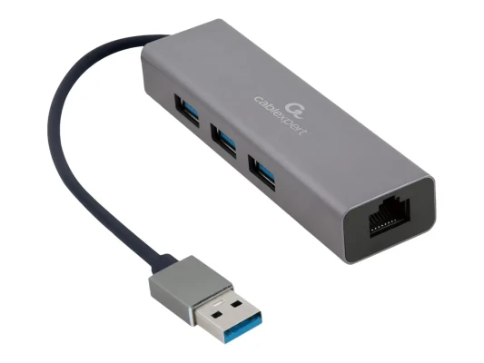 Cablexpert  |  USB AM Gigabit network adapter with 3-port USB 3.0 hub  |  A-AMU3-LAN-01
