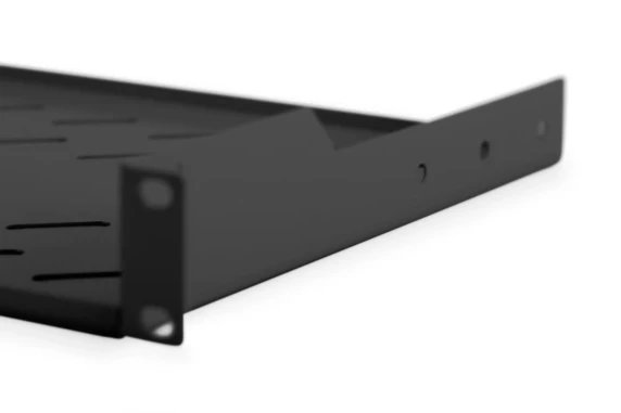 Digitus  |  Fiksētā plaukts statīviem  |  DN-19 TRAY-1-SW  |  Melns  |  Fiksētās montāžas plaukti var viegli uzstādīt uz diviem priekšējiem 483 mm (19“) profila dzelžiem jūsu 483 mm (19“) tīkla vai servera skapī. To stabilā, perforētā tērauda ar 