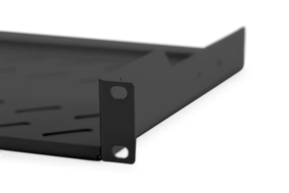 Digitus  |  Fiksētā plaukts statīviem  |  DN-19 TRAY-1-SW  |  Melns  |  Fiksētās montāžas plaukti var viegli uzstādīt uz diviem priekšējiem 483 mm (19“) profila dzelžiem jūsu 483 mm (19“) tīkla vai servera skapī. To stabilā, perforētā tērauda ar 