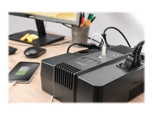 Digitus  |  All-in-One UPS  |  All-in-One UPS, 600VA / 360W, LED 12V / 7Ah x1, 4x CEE 7 / 7,3x IEC C13, USB, RJ45  |  600 VA  |  360 W