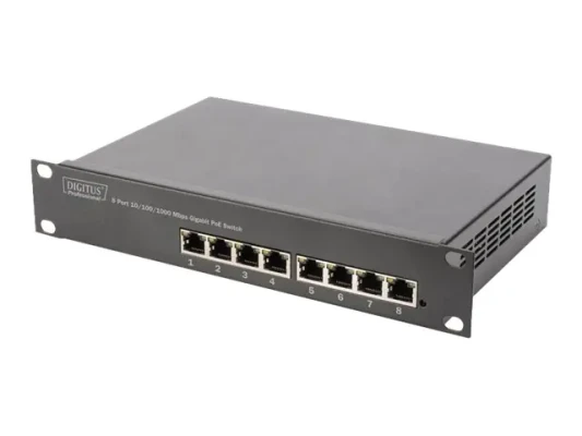 Digitus  |  8-port Gigabit Ethernet PoE switch  |  DN-95317  |  Unmanaged  |  Rackmountable  |  Power supply type Internal