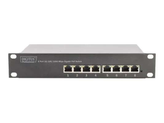 Digitus  |  8-port Gigabit Ethernet PoE switch  |  DN-95317  |  Unmanaged  |  Rackmountable  |  Power supply type Internal