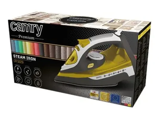 Camry  |  Iron  |  CR 5029  |  Steam Iron  |  2400 W  |  Continuous steam 40 g / min  |  Steam boost performance 70 g / min  |  White / Black / Gold